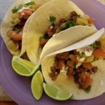 Pineapple Poblano Beef Tacos with Lime Crema, Cilantro and Warm Spices finished plate