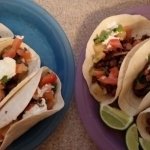 Pineapple Poblano Beef Tacos with Lime Crema, Cilantro and Warm Spices finished plates