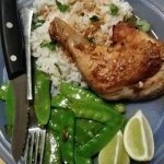 Thai Lemongrass Chicken Legs with Jasmine Rice and Snow Peas finished plate