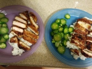 Japanese Style Hoisin Panko Pork Cutlets with Sesame Cucumber Salad and Jasmine Rice 9