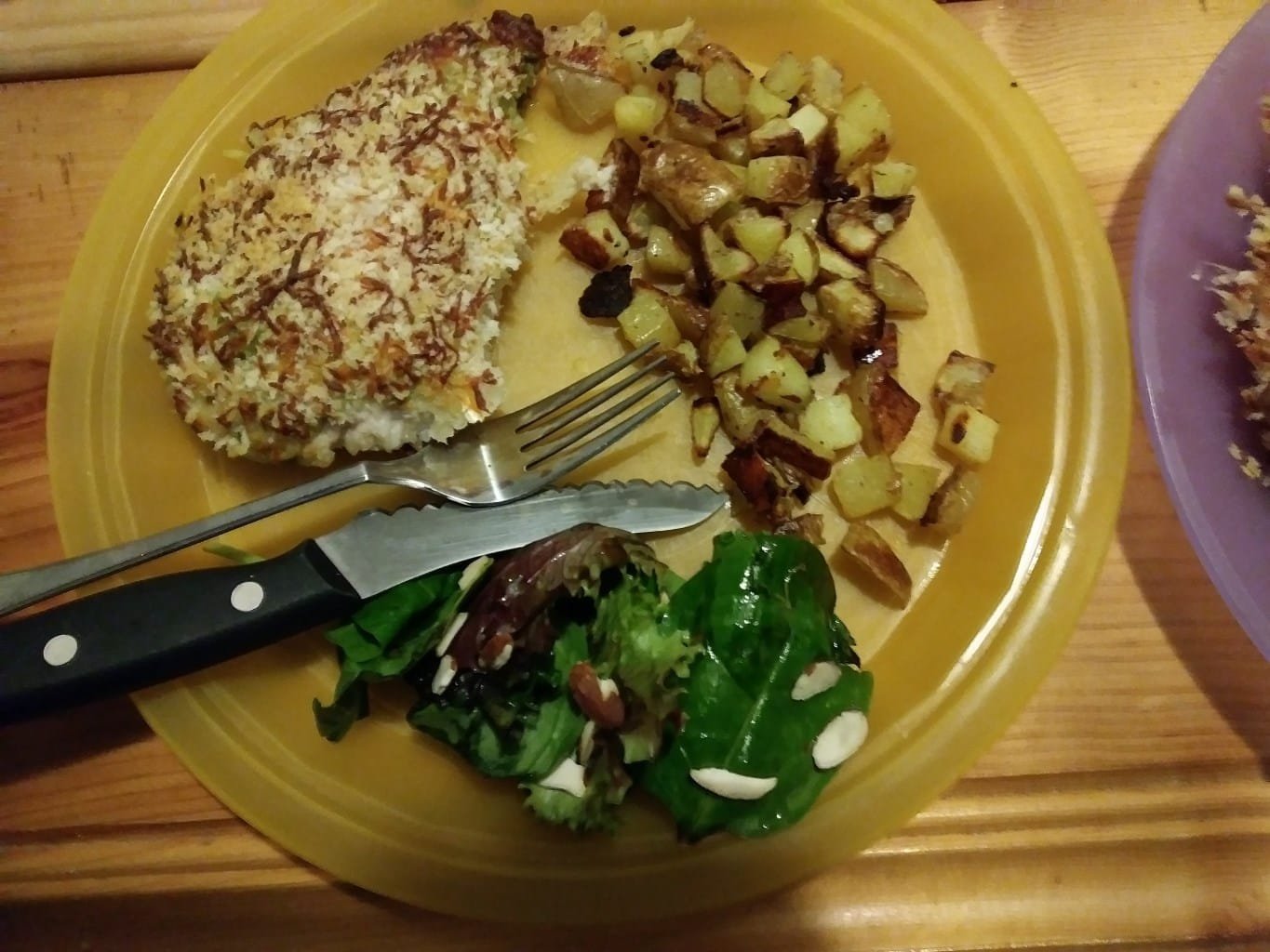 Presto Pesto Panko Chicken with Roasted Potatoes and Green Salad