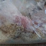 Shaking pork chops in panko breadcrumbs