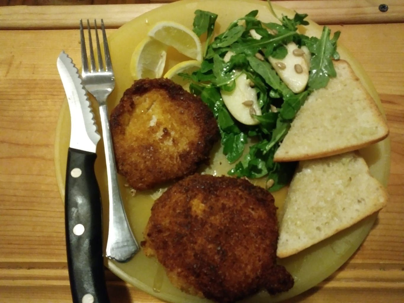 Shake It Up Pork Cutlets With Garlic Ciabatta Bread and Apple Sesame Salad