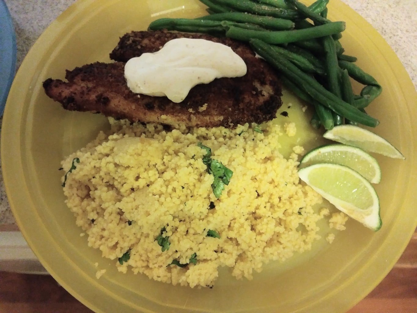 Tex-Mex Tilapia with Cilantro Lime Couscous and Green Beans