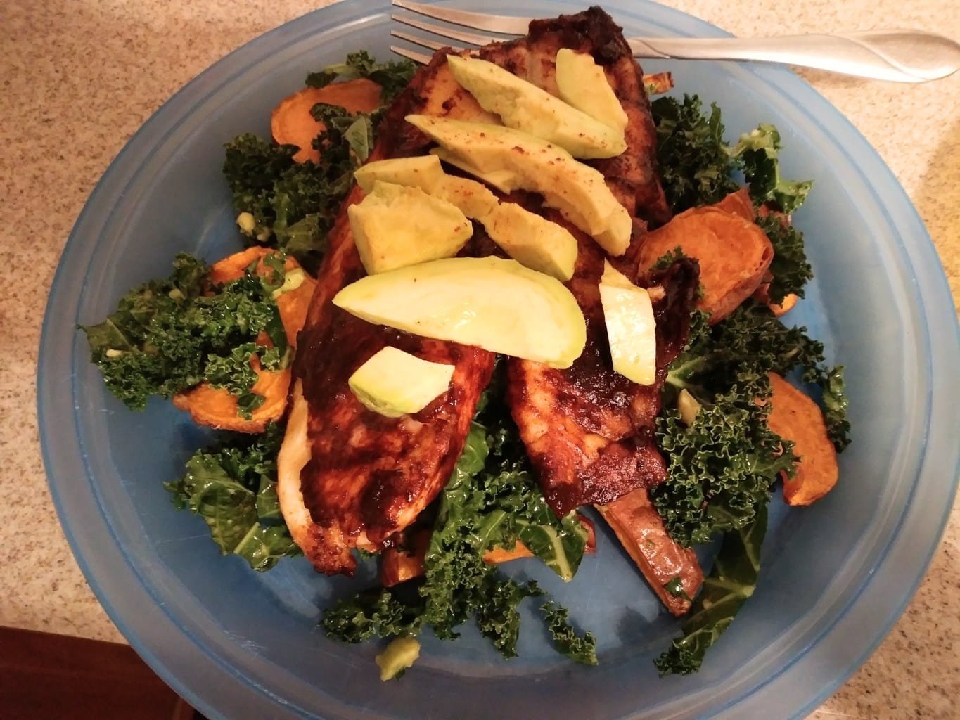 Sweet Smoky Tilapia With Sweet Potato Avocado Kale