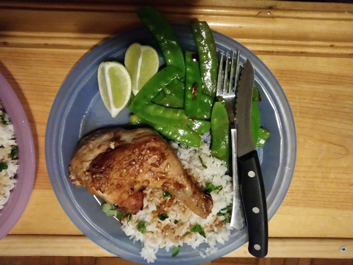 Thai Lemongrass Chicken Legs with Jasmine Rice and Snow Peas