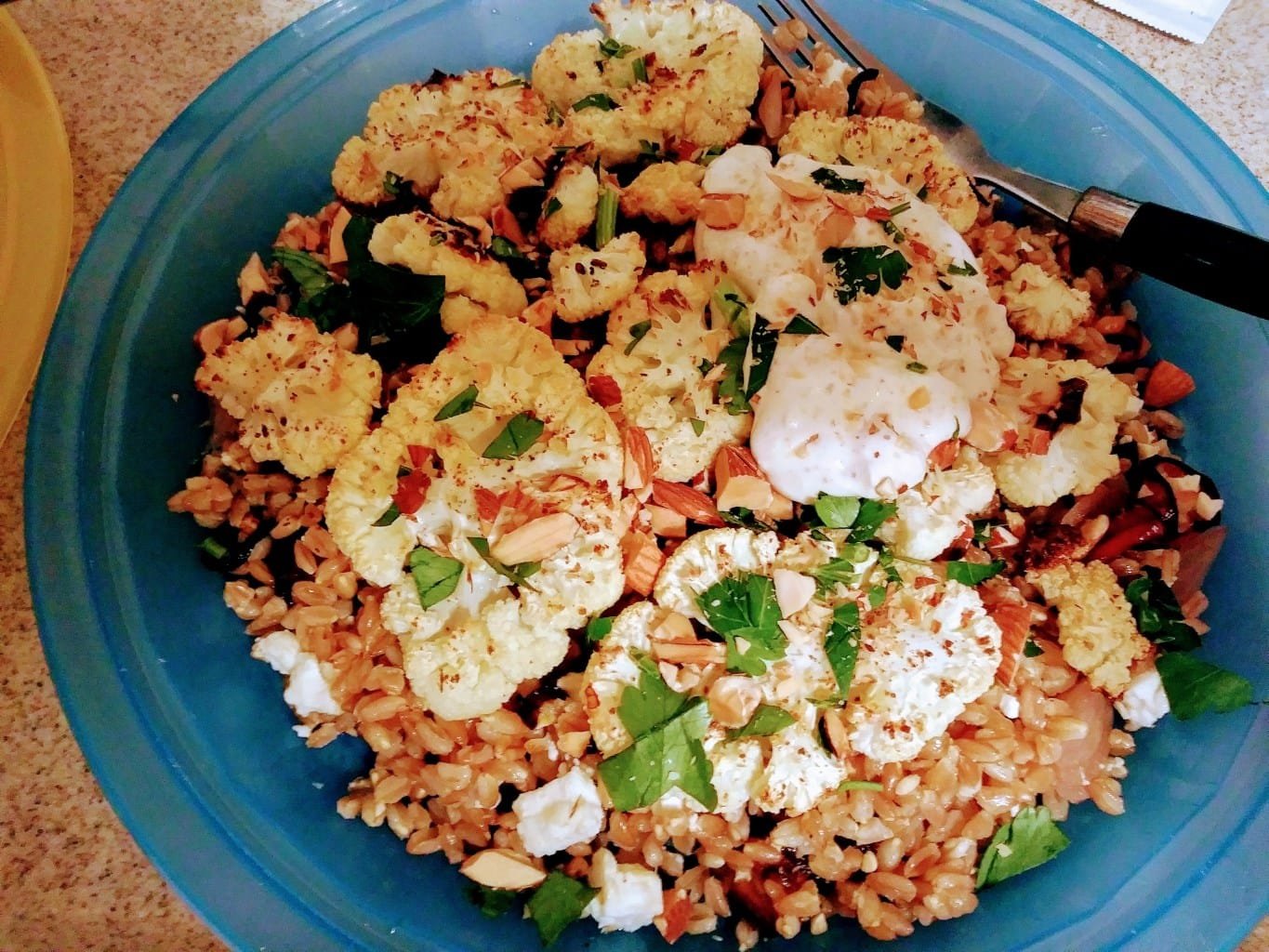 Za’atar Roasted Cauliflower Date-Farro Salad