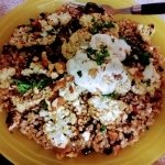 Za'atar Roasted Cauliflower over Date-Farro Salad finished plate