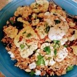 Za'atar Roasted Cauliflower over Date-Farro Salad finished plate