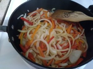 Sauteing peppers and onions