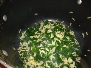 Cooked orzo and kale