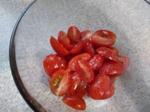 Halved tomatoes