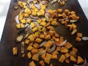 Roasted sweet potatoes and onions