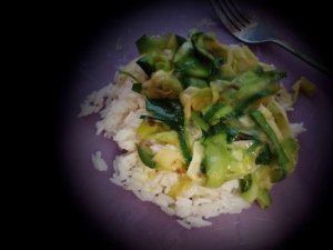 Zucchini Ribbons over Jasmine Rice