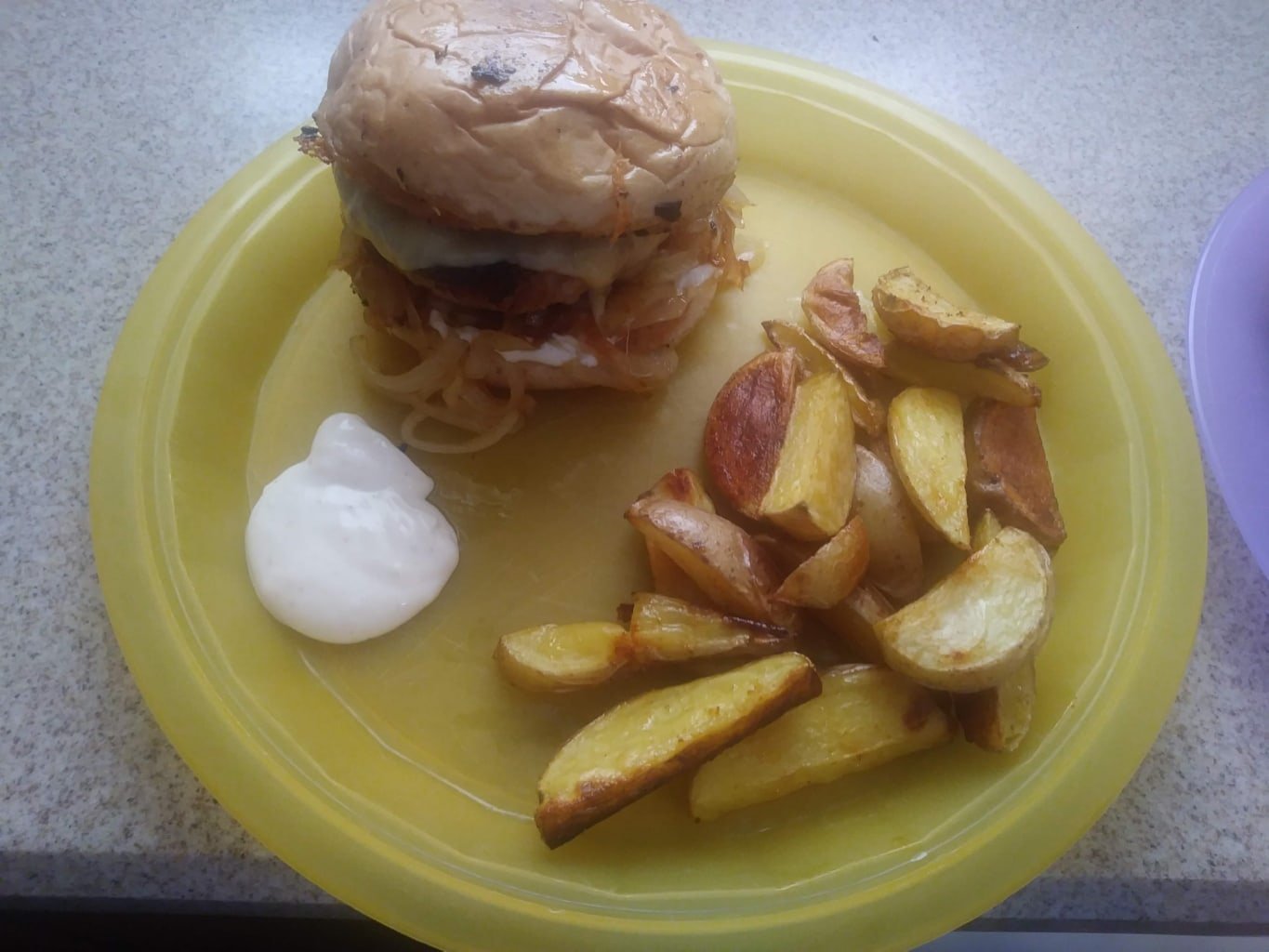 Gouda Pork Burgers and Potato Wedges