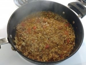 Add the seven grains to the pan