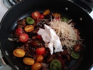 Add sour cream, parmesan, and vegetable stock concentrate